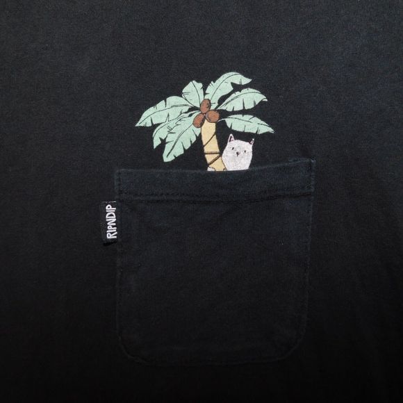 RipNDip Pocket Tee Shirt Women M Cat Graphic Logo Skater Black Short Sleeve - Picture 3 of 8